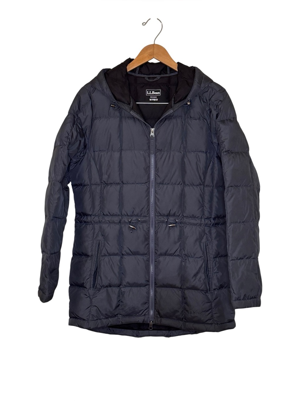 LL Bean Women's Puffer Downtek Goose Down Coat Size Medium Navy Hooded